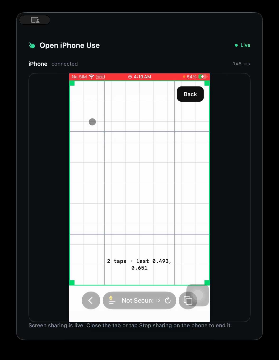 Two-point pointer calibration board on the iPhone screen